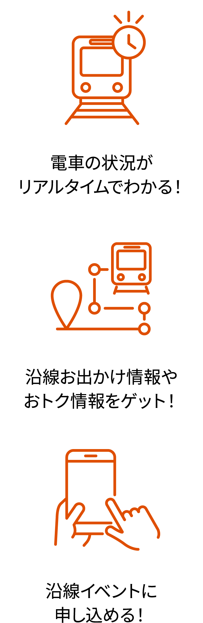 電車の状況がリアルタイムでわかる!沿線お出かけ情報やおトク情報をゲット!沿線イベントに申し込める!