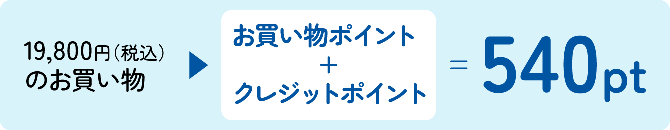 19,800円(税込)のお買い物→お買い物ポイント+クレジットポイント=540pt